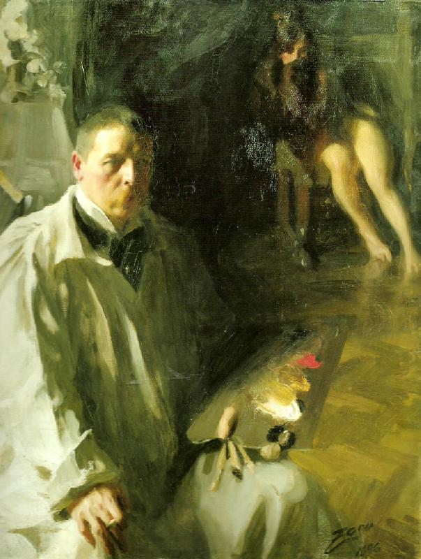 Anders Zorn sjalvportratt med modell oil painting image